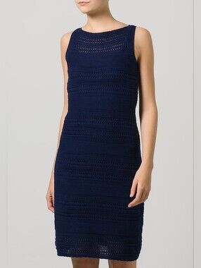 Ralph Lauren Navy Crochet Midi Sheath Dress SZ Small